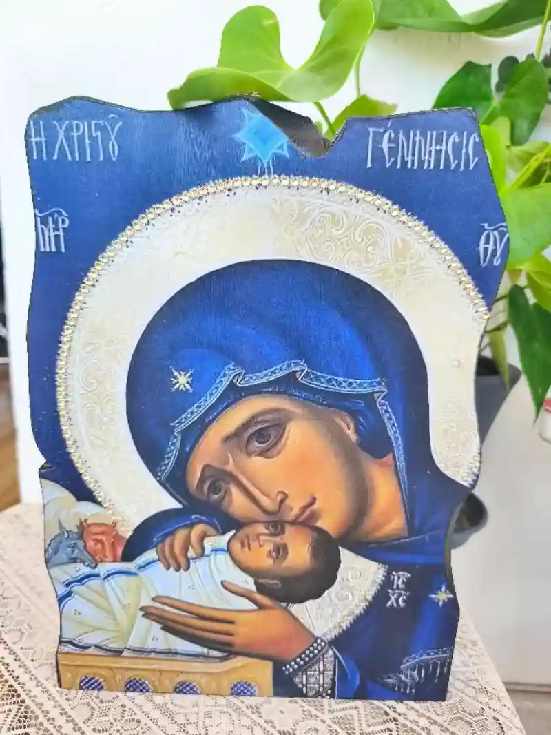 Χειροποίητη Ξύλινη Εικόνα Παναγία Γεννήσεως